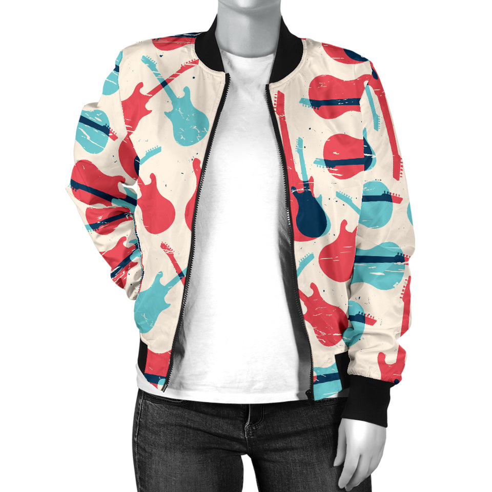Red Blue Guitar Pattern Women'S Bomber Jacket