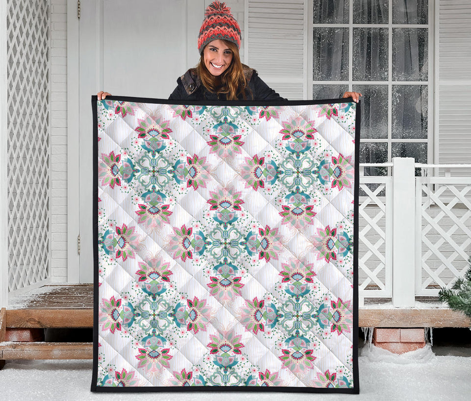 Square Floral Indian Flower Pattern Premium Quilt