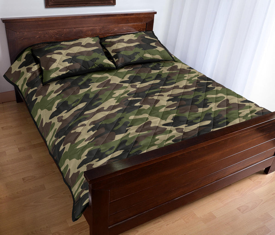 Dark Green camo camouflage pattern Quilt Bed Set