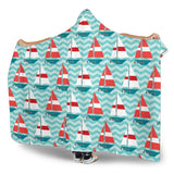 Red White Sailboat Wave Background Hooded Blanket