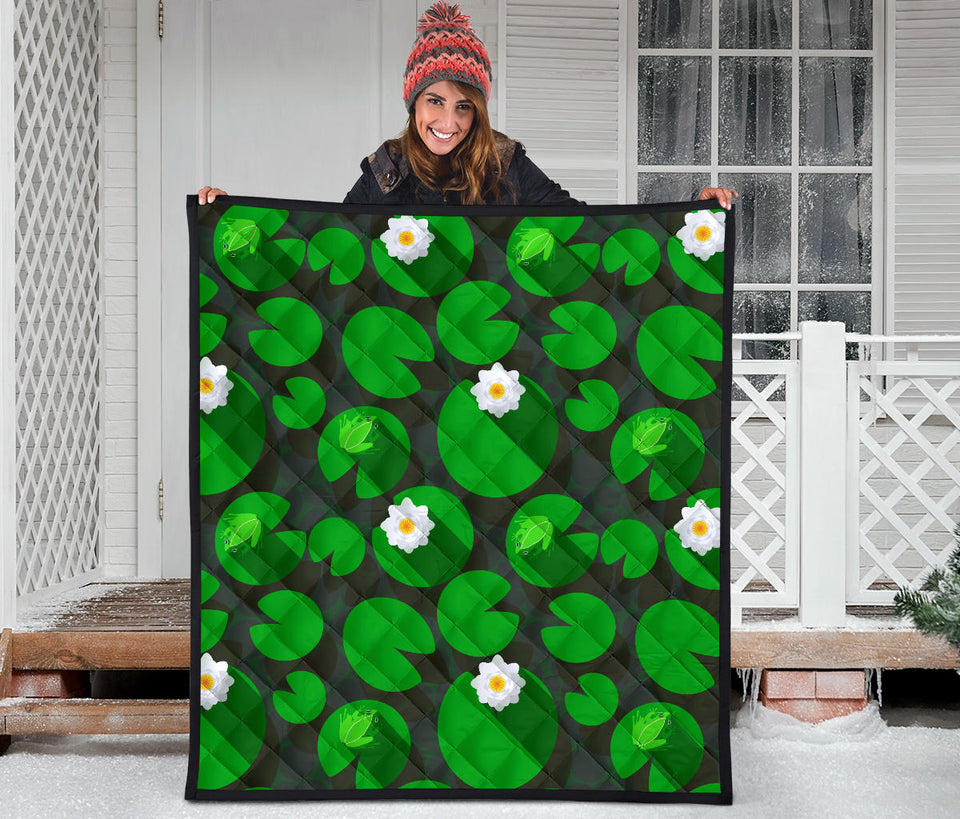 Frog Waterlily Pattern Premium Quilt