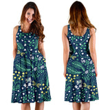 Butterfly Leaves Pattern Sleeveless Midi Dress