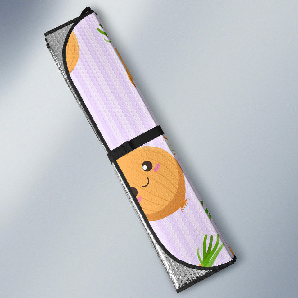 Cute Onions Smiling Faces Purple Background Car Sun Shade