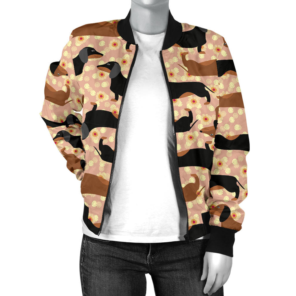 Dachshund Floral Background Women'S Bomber Jacket