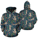 Raccoon Tropical Leaves Pattern Zip Up Hoodie
