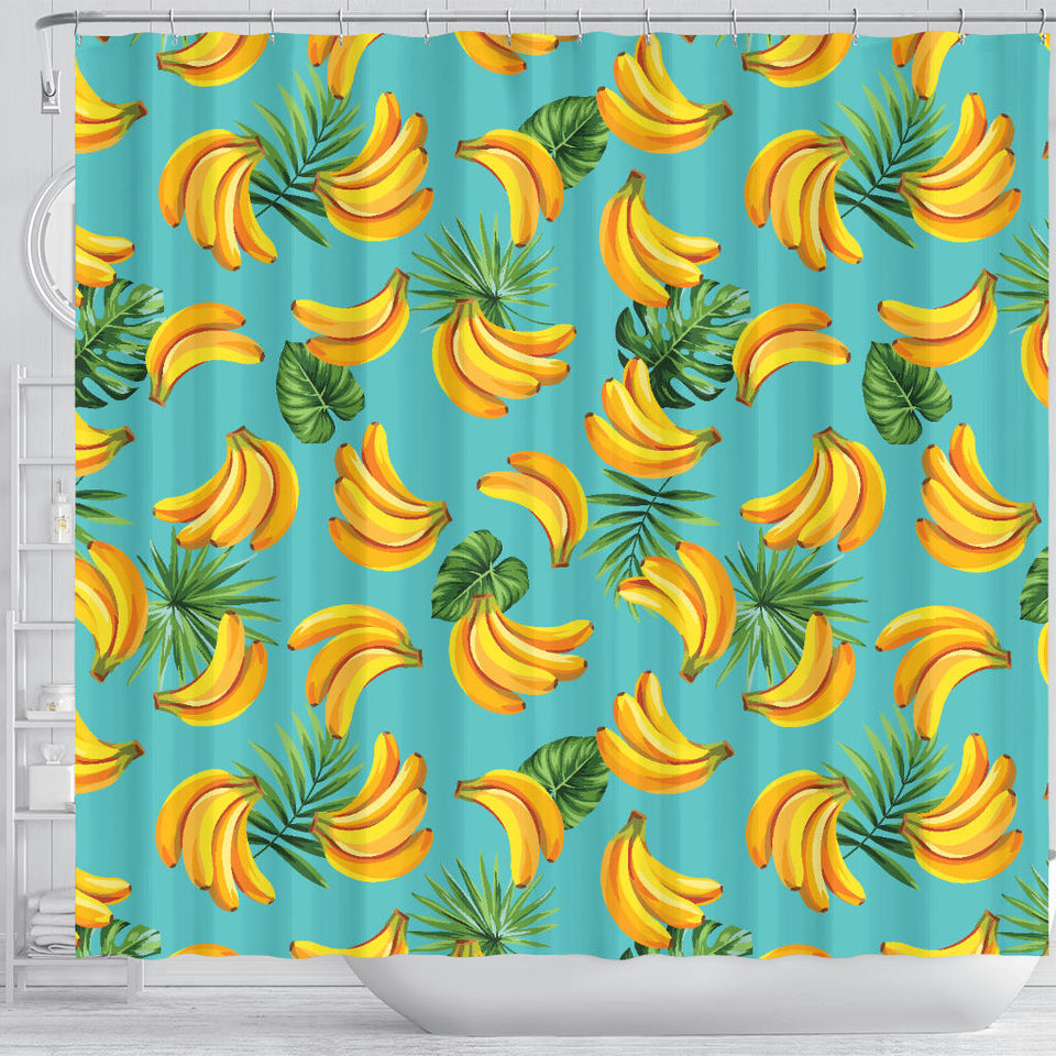 Banana Palm Leaves Pattern Background Shower Curtain Fulfilled In US