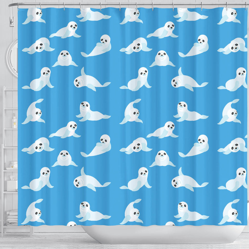 Cute Sea Lion Seal Pattern Background Shower Curtain Fulfilled In US