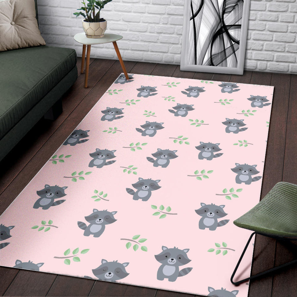 Cute Raccoons Leaves Pattern Area Rug
