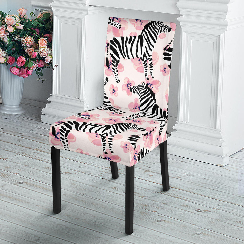 Zebra Pink Flower Background Dining Chair Slipcover