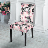 Zebra Pink Flower Background Dining Chair Slipcover