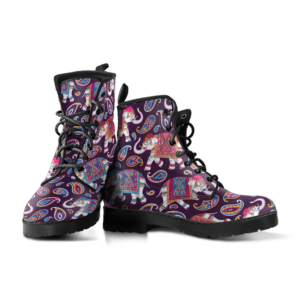 Elephant Indian Style Ornament Pattern Leather Boots