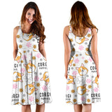 Corgi Dog Pattern Sleeveless Midi Dress