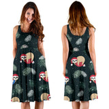 Cute Sloths Sleeping Christmas Ball Santa Hat Pattern Sleeveless Midi Dress