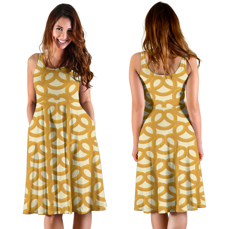 Pretzels Pattern Print Design 01 Sleeveless Midi Dress