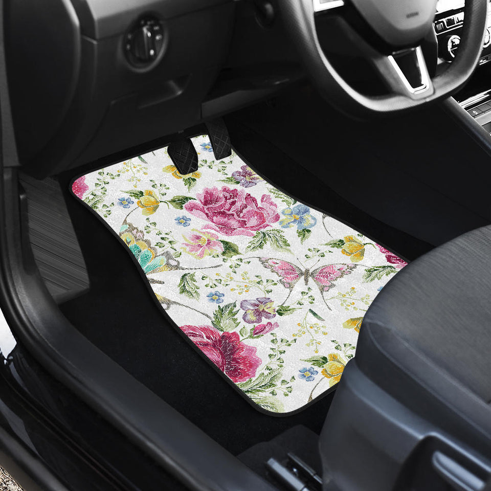 Hand Drawn Butterfly Rose Front And Back Car Mats