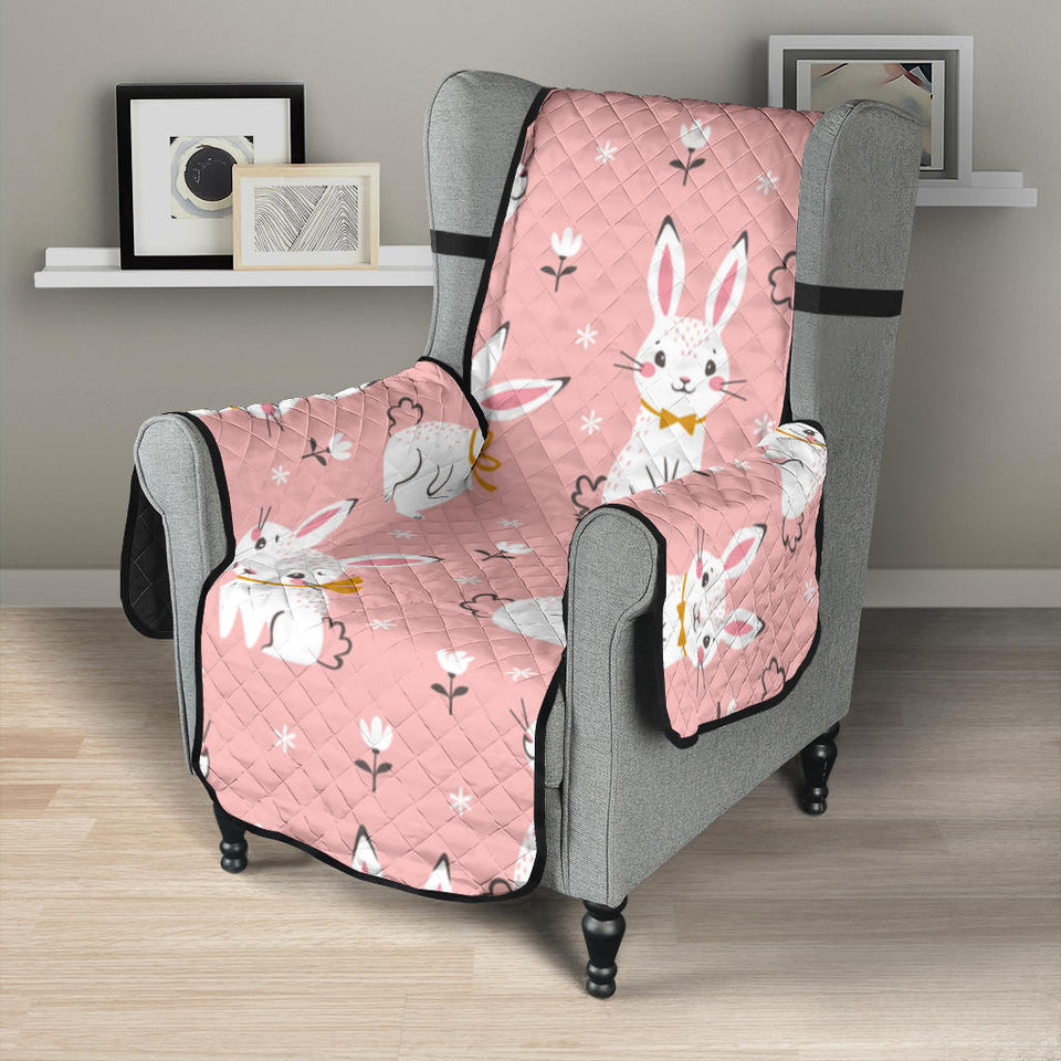 Cute white rabbit flower pink background Chair Cover Protector