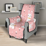 Cute white rabbit flower pink background Chair Cover Protector