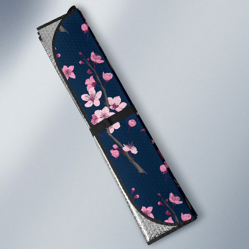 Pink Sakura Cherry Blossom Blue Background Car Sun Shade