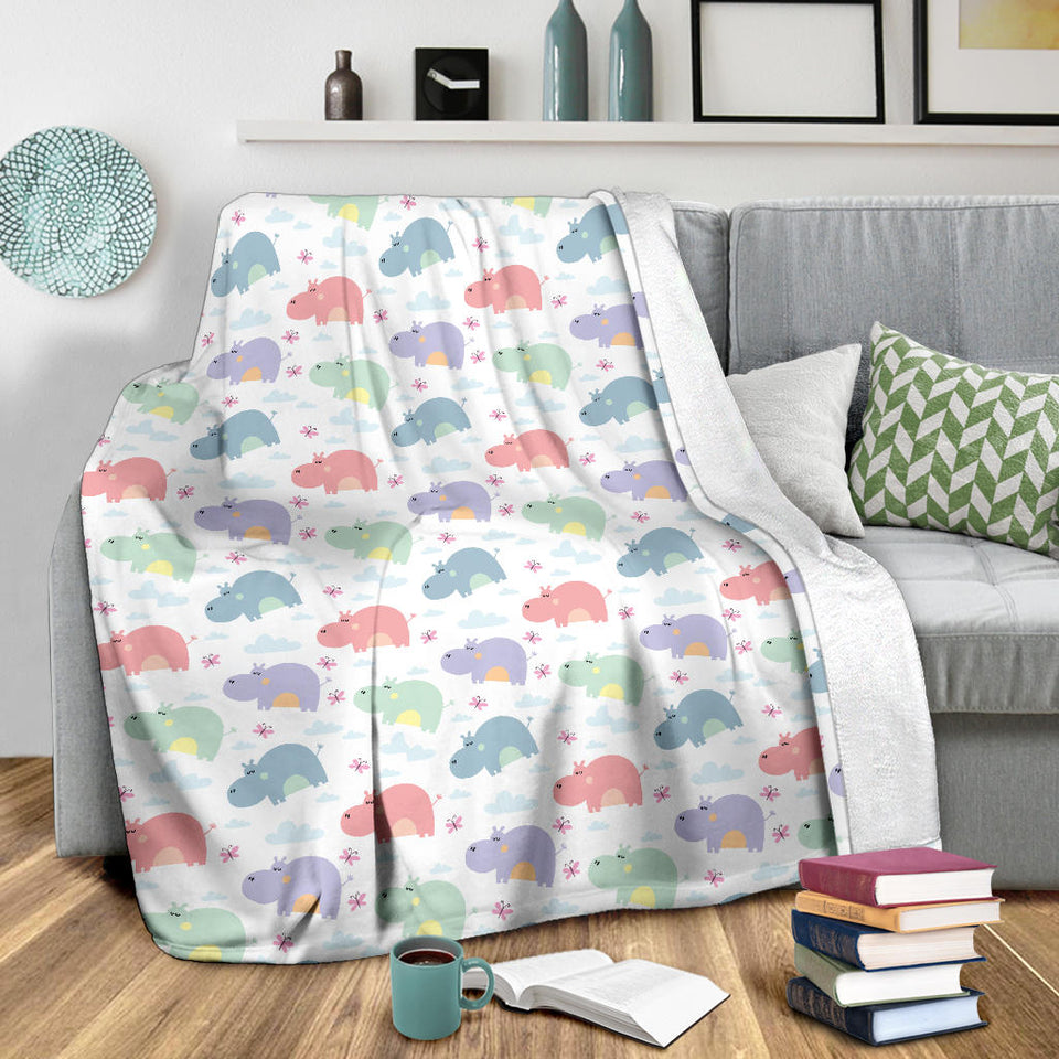 Hippopotamus Pattern Print Design 03 Premium Blanket