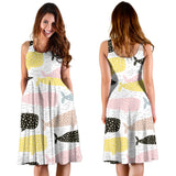 Whale Dot Pattern Sleeveless Midi Dress