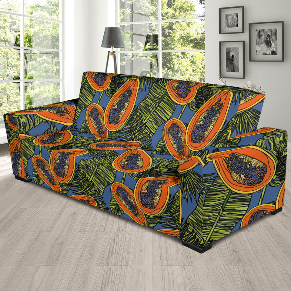 Colorful Papaya Tropical Leaves Sofa Slipcover