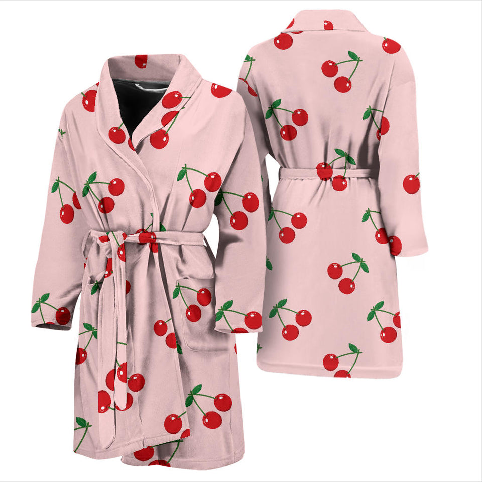 Cherry Pattern Pink Background Men'S Bathrobe