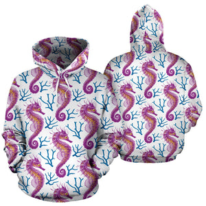 Purple Seahorse Blue Coral Pattern Men Women Pullover Hoodie