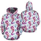 Purple Seahorse Blue Coral Pattern Men Women Pullover Hoodie
