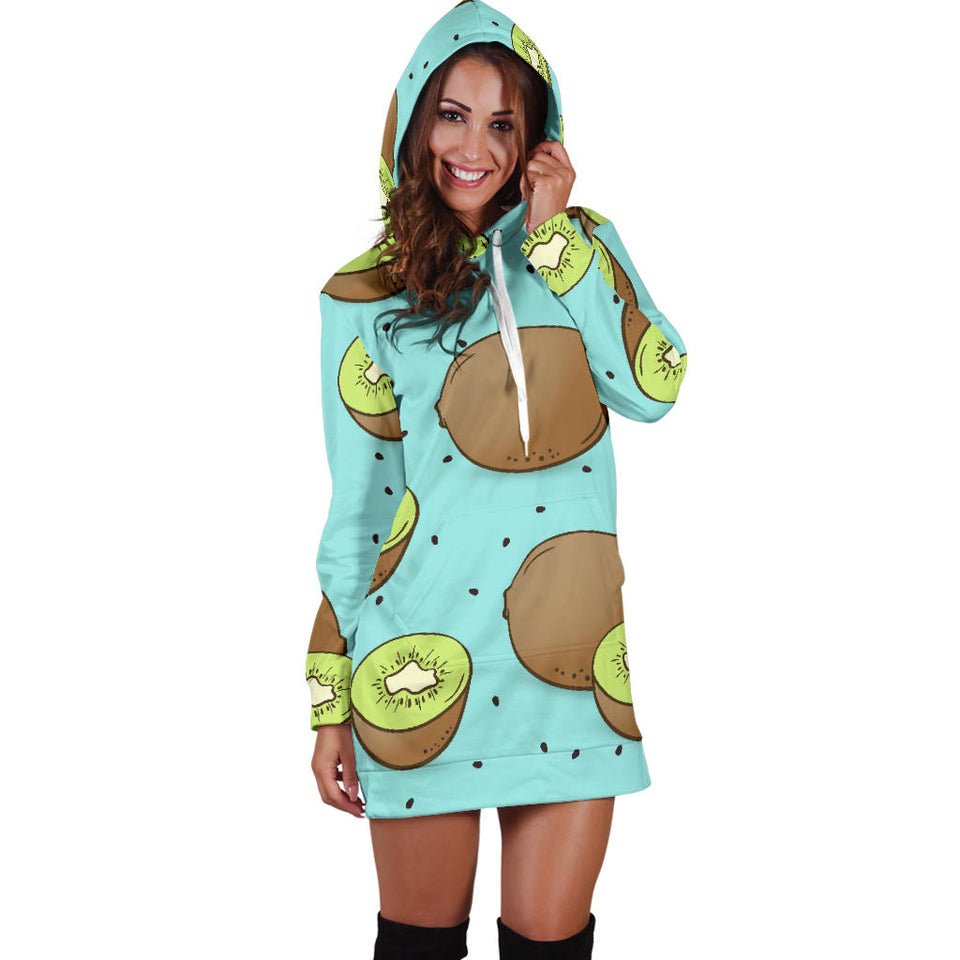 Kiwi Blue Background Women'S Hoodie Dress