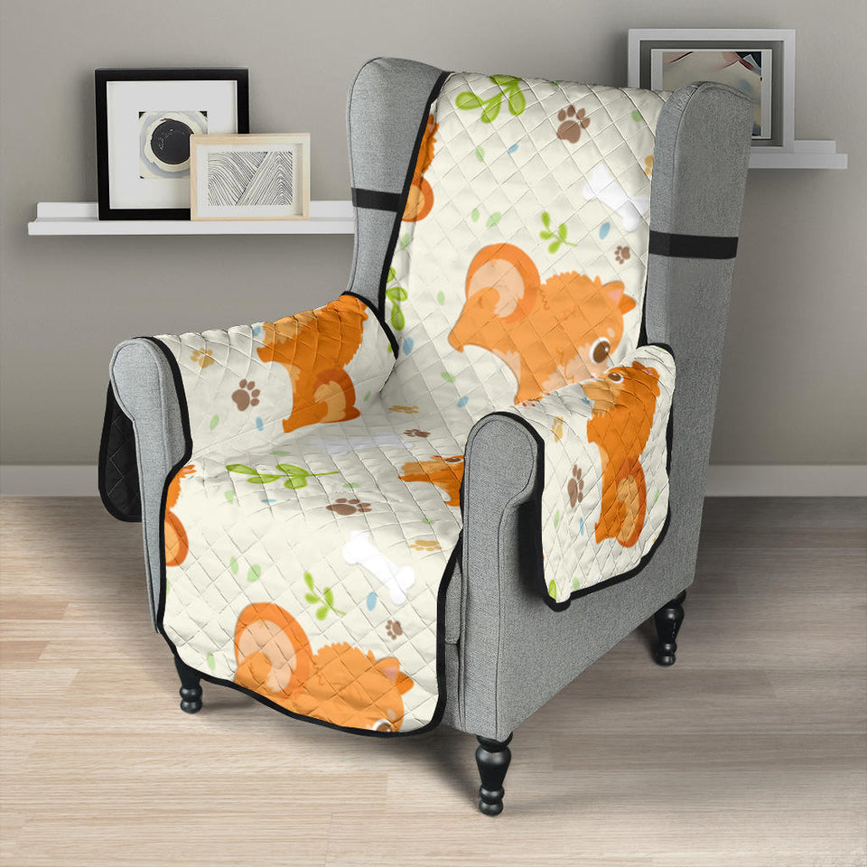 Cute brown pomeranian paw leave bone pattern Chair Cover Protector