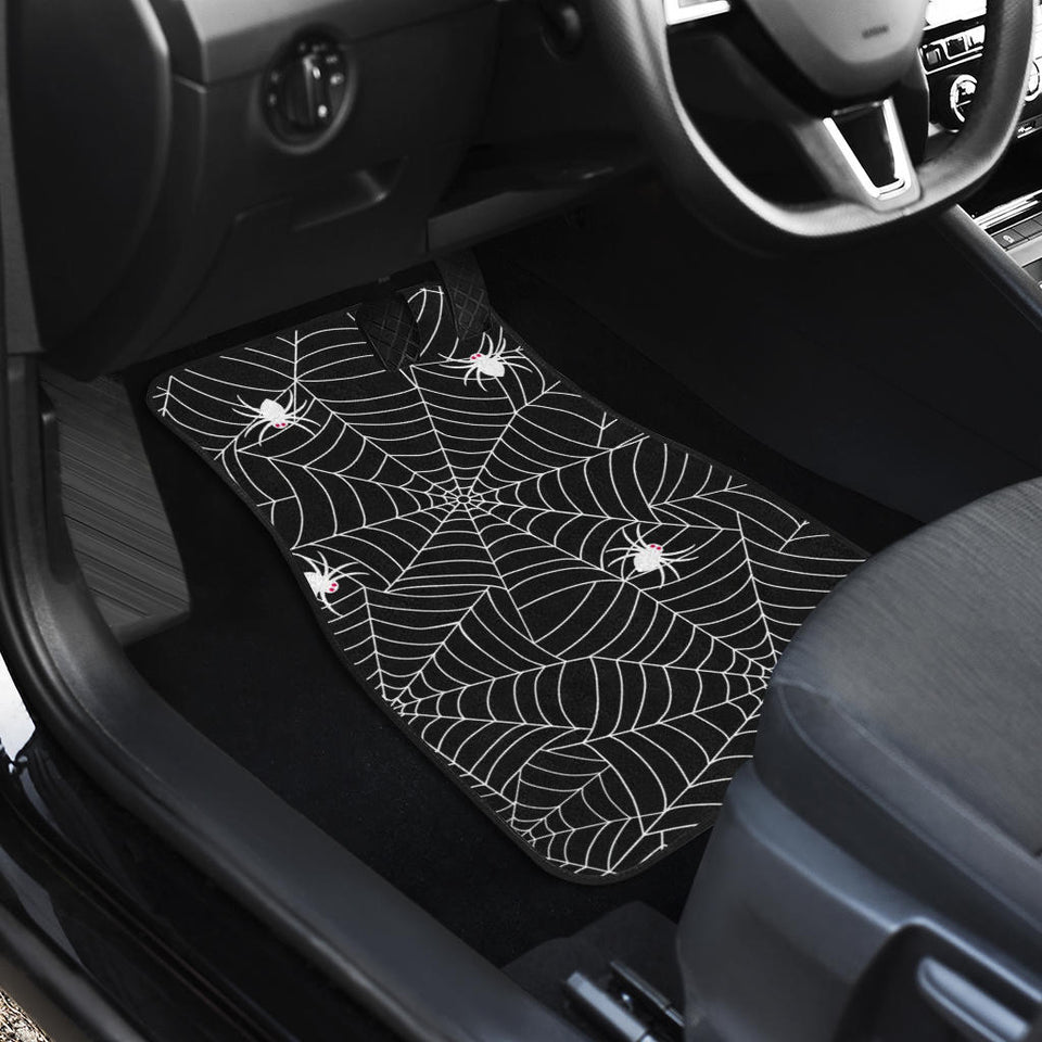 Spider Web Design Pattern Black Background White Cobweb Front And Back Car Mats