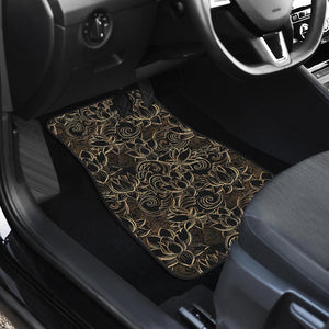 Luxurious Gold Lotus Waterlily Black Background Front Car Mats