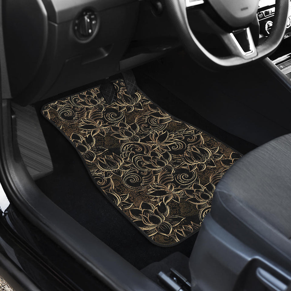 Luxurious Gold Lotus Waterlily Black Background Front Car Mats