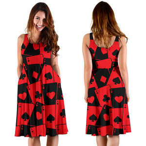 Casino Cards Suits Pattern Print Design 02 Sleeveless Midi Dress