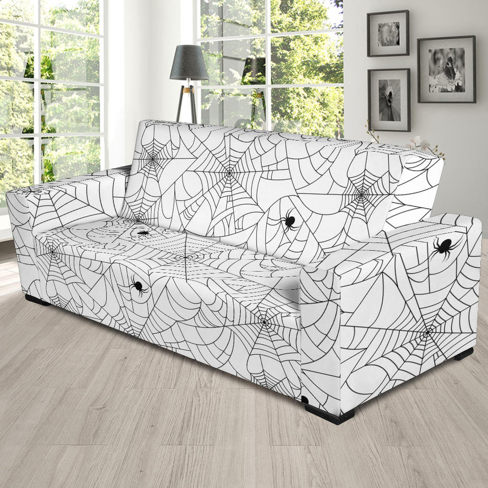 Spider Web Cobweb Pattern White Background Sofa Slipcover