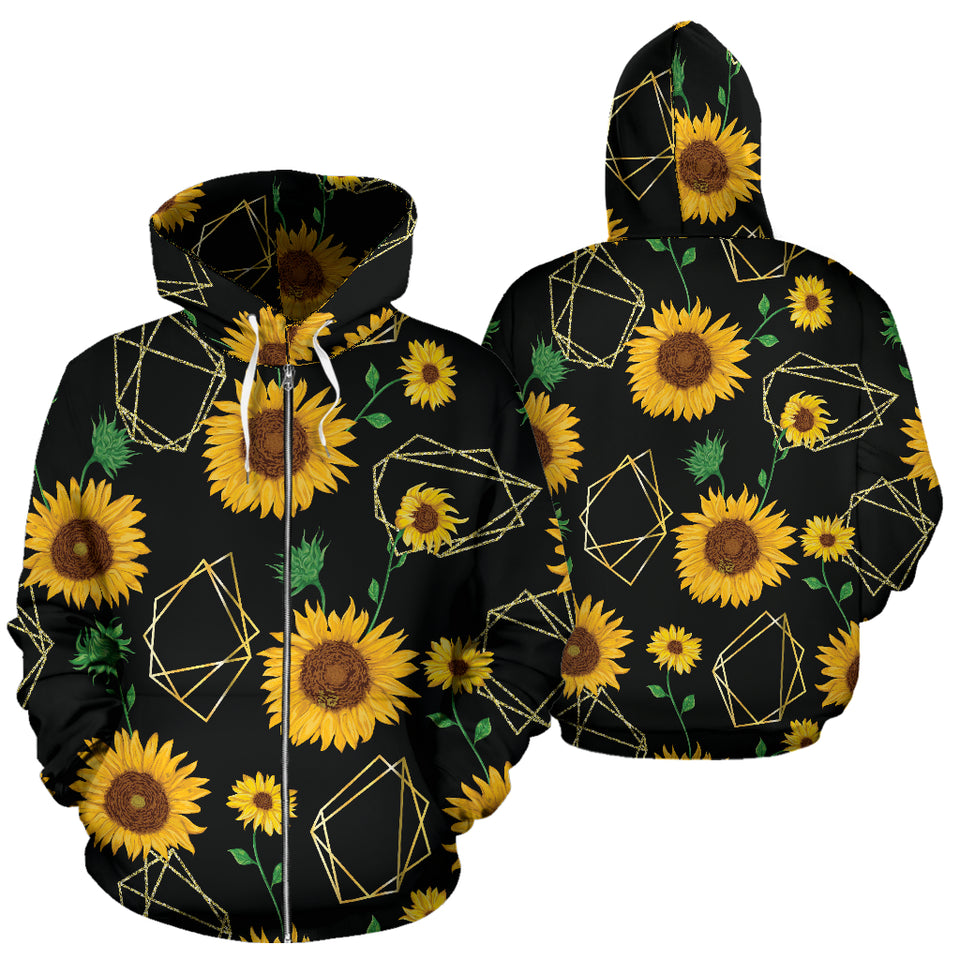 Sunflower Golden Polygonal Shapes Zip Up Hoodie