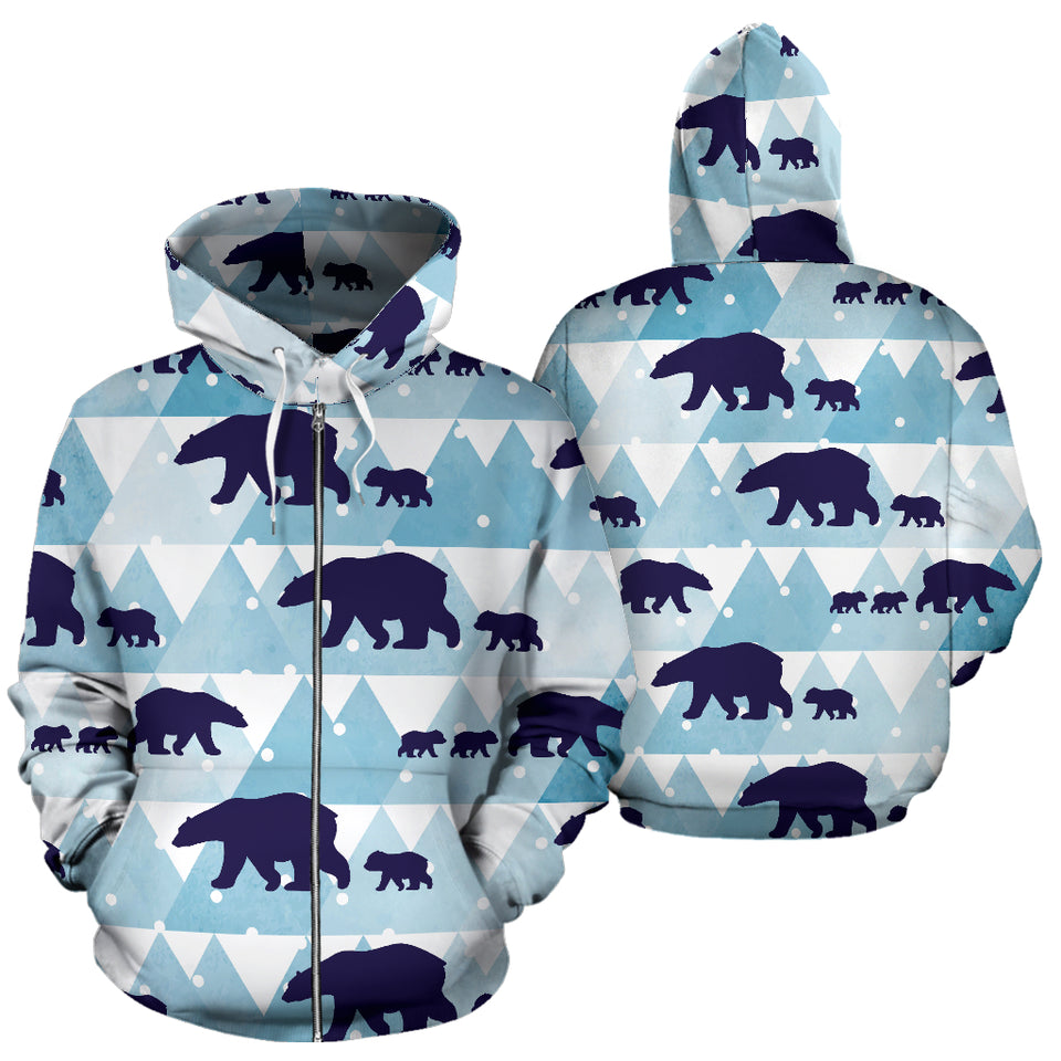 Polar Bear Winter Snow Pattern Zip Up Hoodie