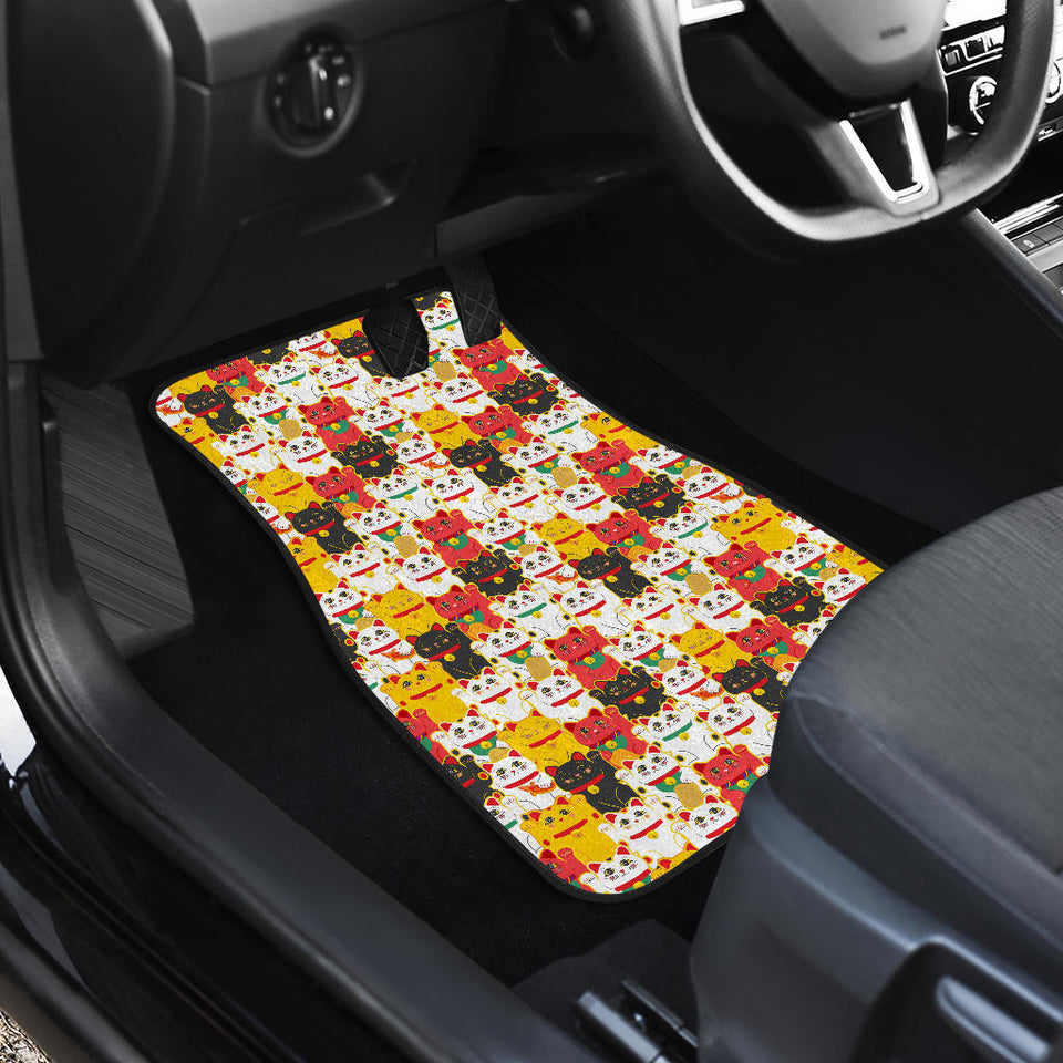 Colorful Maneki Neko Lucky Cat Pattern Front Car Mats