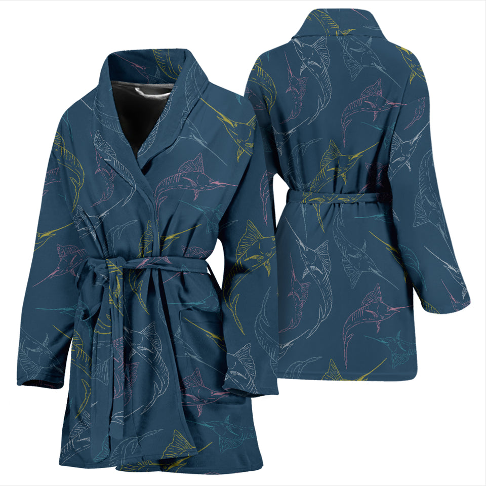 Swordfish Pattern Print Design 02 Women's Bathrobe