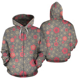 Red Gold Sakura Cherry Blossom Gray Background Zip Up Hoodie