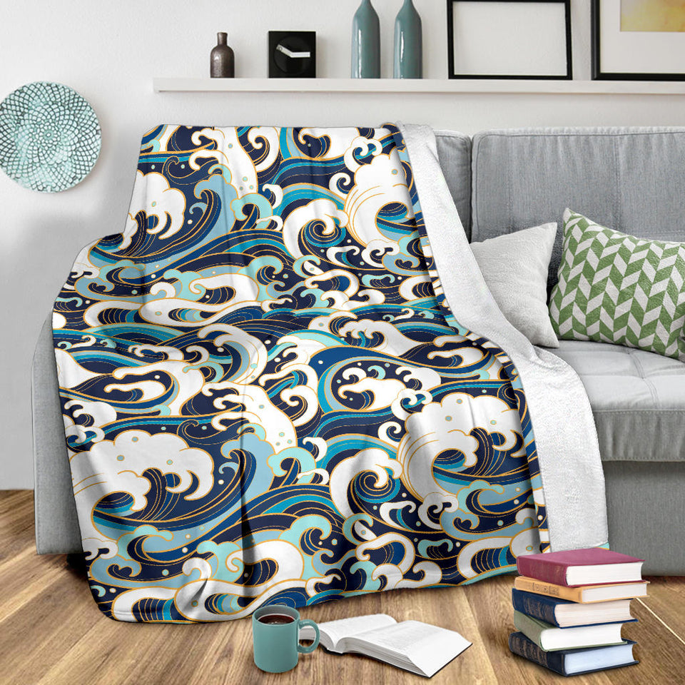Japanese Wave Pattern Premium Blanket