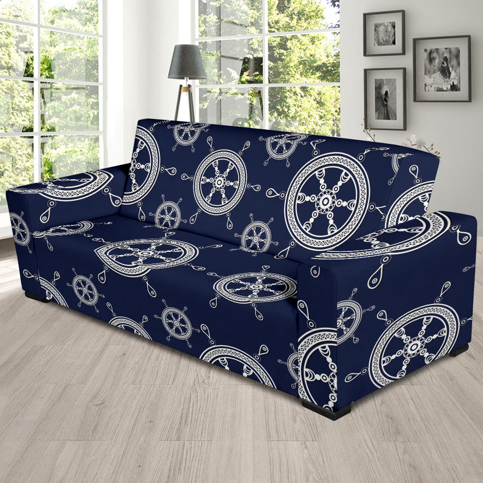 Nautical Steering Wheel Design Pattern Sofa Slipcover