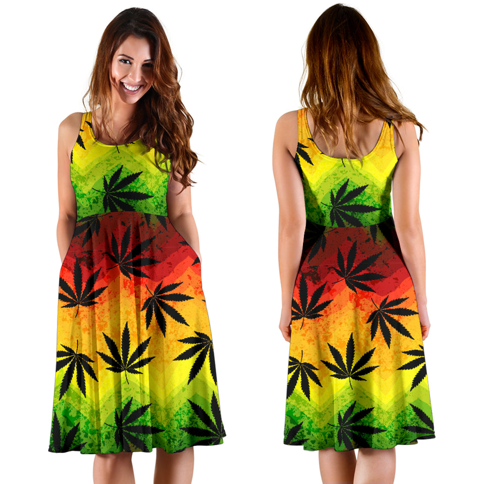 Canabis Marijuana Weed Pattern Print Design 03 Sleeveless Midi Dress
