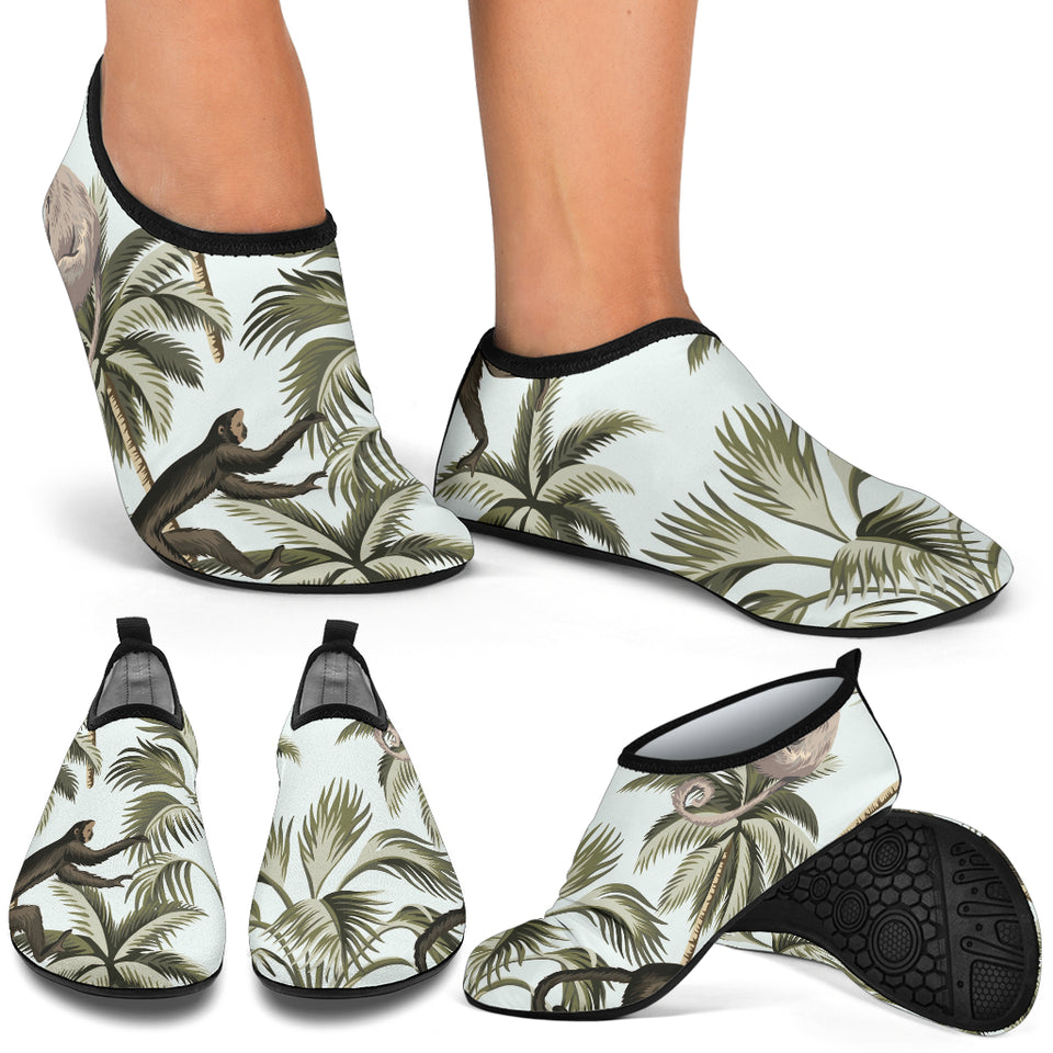 Monkey Sloth Lemur Palm Trees Pattern Aqua Shoes