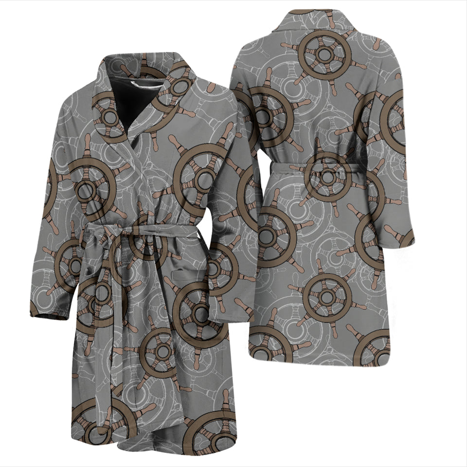 Nautical Wood Steering Wheel Pattern Men'S Bathrobe