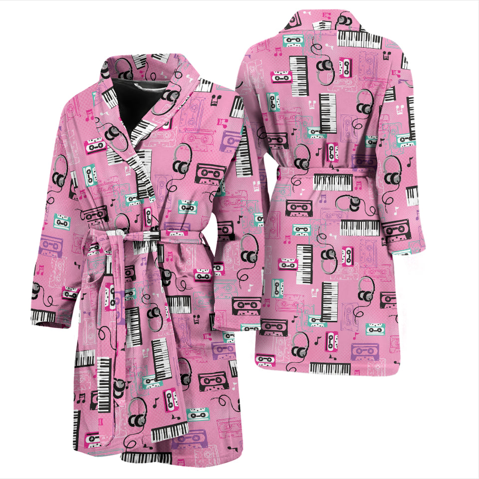 Piano Pattern Print Design 01 Men's Bathrobe