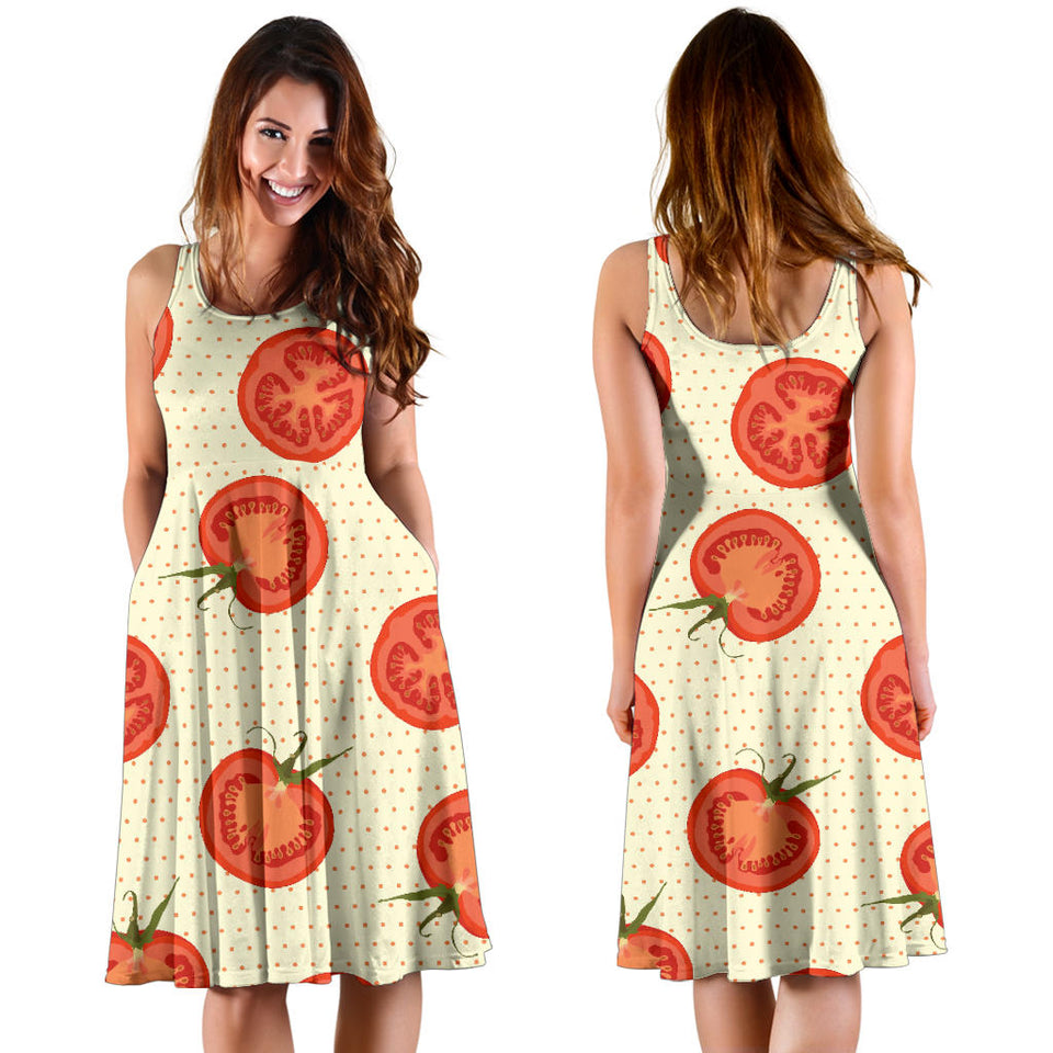 Tomato Dot Background Sleeveless Midi Dress
