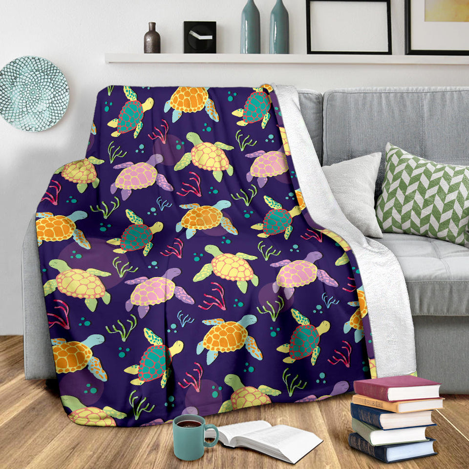 Colorful Sea Turtle Pattern Premium Blanket