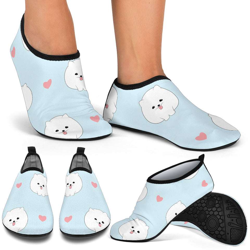 White Cute Pomeranian Pattern Aqua Shoes