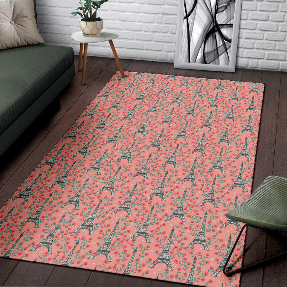 Eiffel Tower Flower Background Pattern Print Design 03 Area Rug